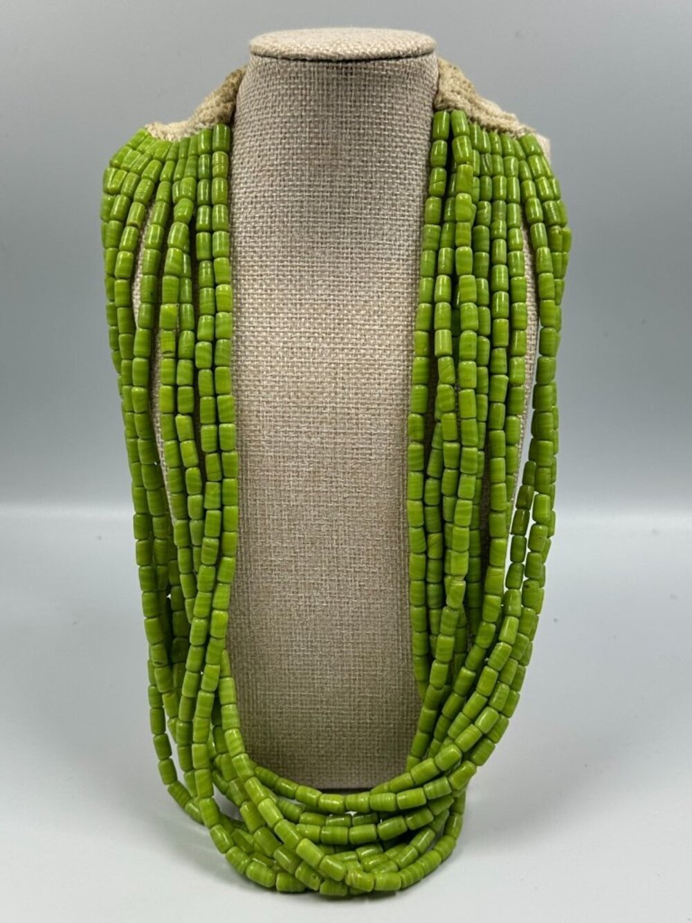 Vintage Nagaland Green Glass Bead Necklace George VI India Coin Closure